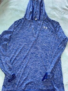 Women’s Underarmour Marled Blue Hooded Long Sleeve Shirt Size Medium